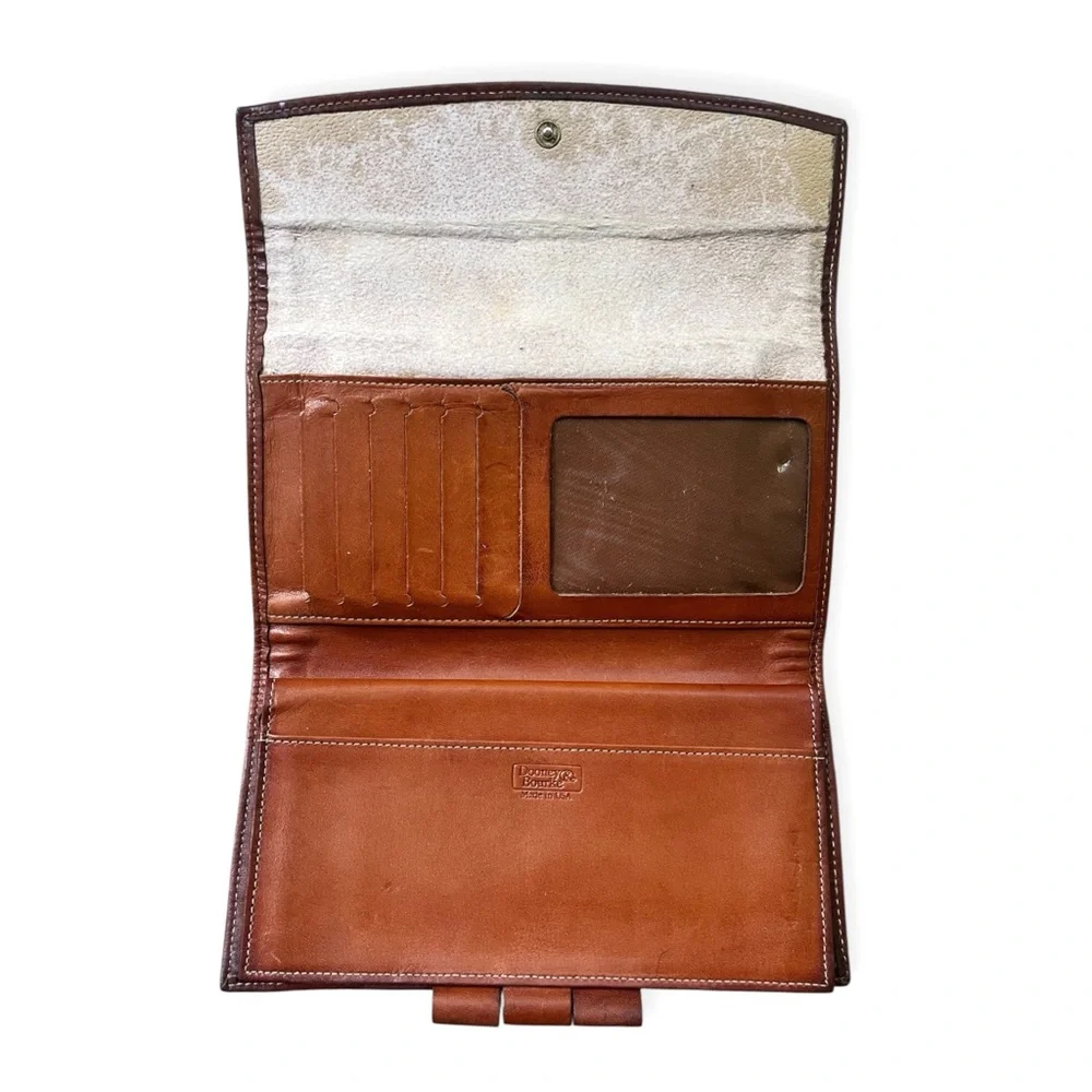 Vintage Dooney & Bourke Black Tan Leather Wallet Checkbook Coin Purse